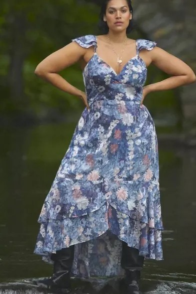 NWT- Retail $230- Hutch Anthropologie Floral Blue Ruffle Midi Dress Wedding 20W