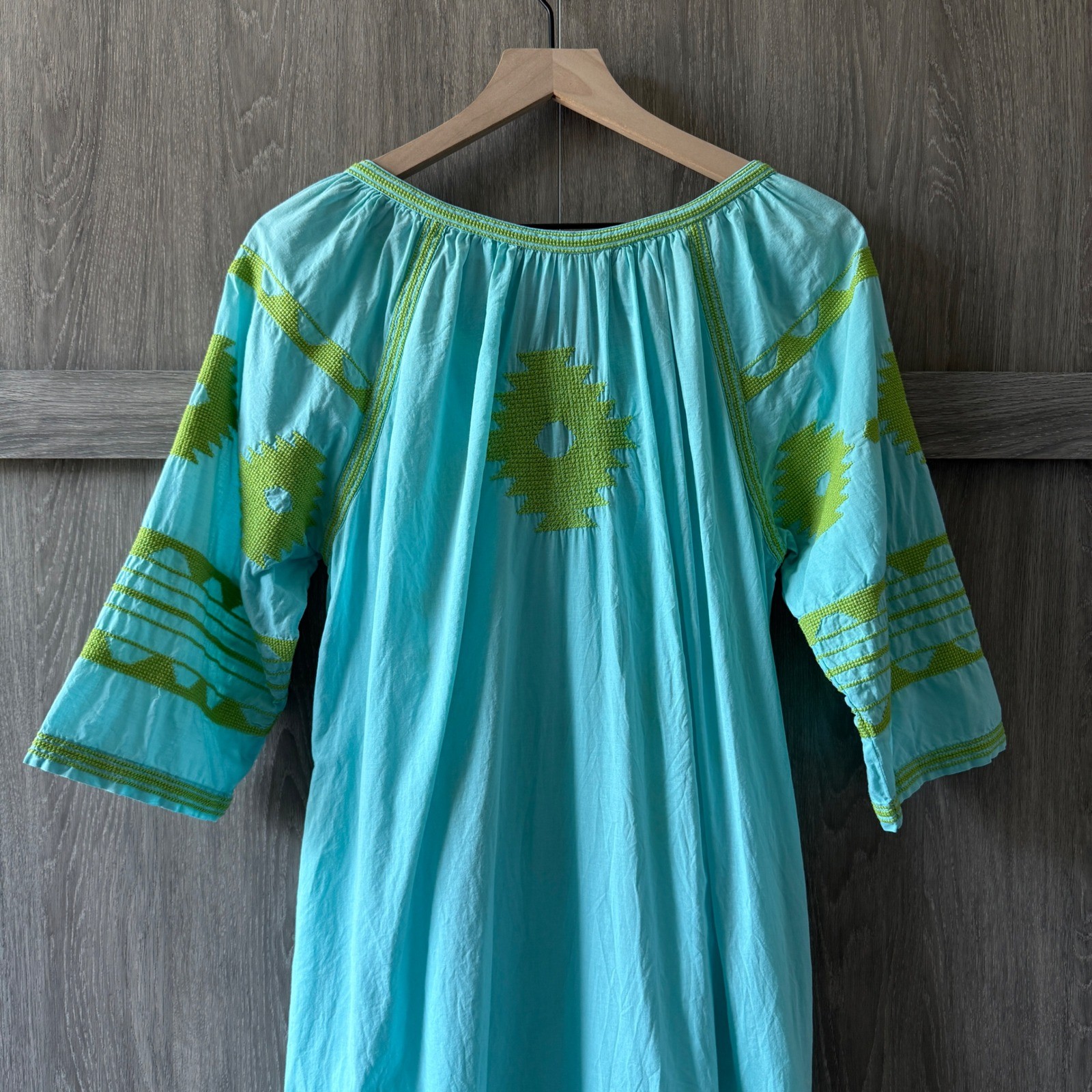 Gretchen Scott Montezuma Embroidered Midi Dress Women Med Turquoise Boho Tassel