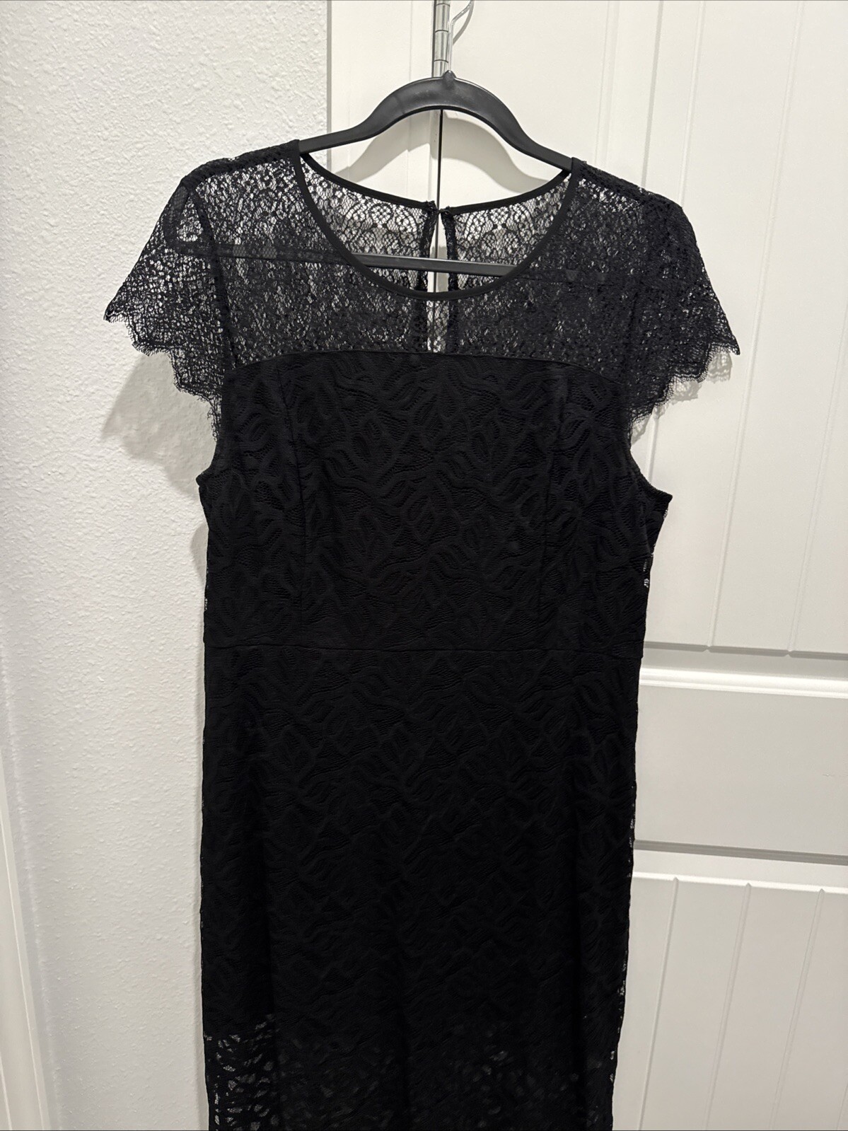 Kensie SIZE LARGE Black on Black Lace Overlay Nylon Spandex Poly Dress