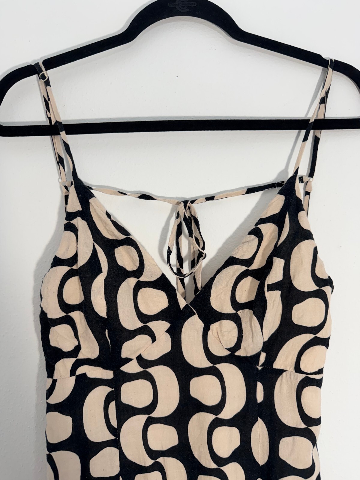 ILLA ILLA Abstract Print Midi Dress Beige Black Strappy Fit & Flare Size S