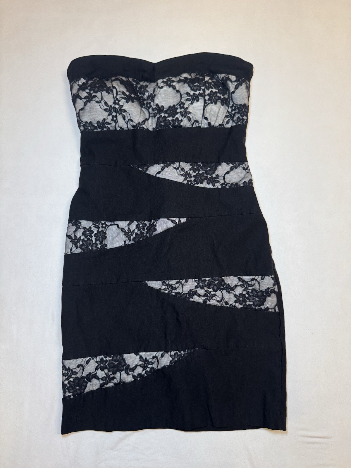 Body Central Black Strapless Bodycon Lace Mini Dress