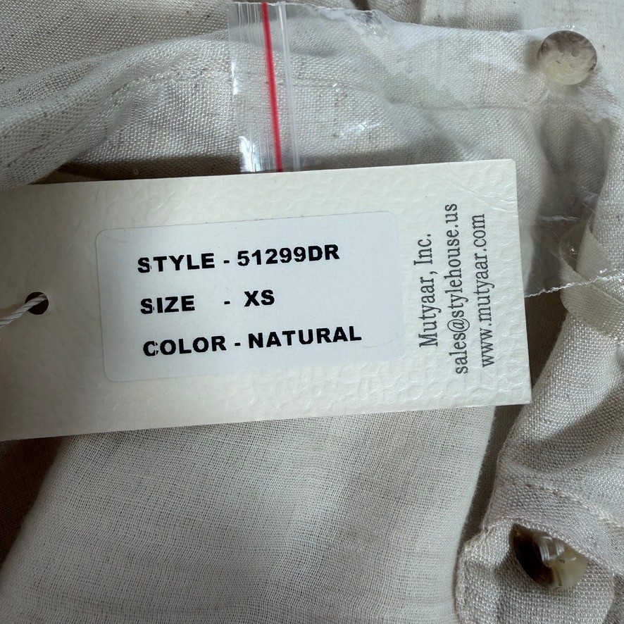 Sim & Sam XS Natural Linen Blend Twist Front Shirt Dress Midi Maxi NWT