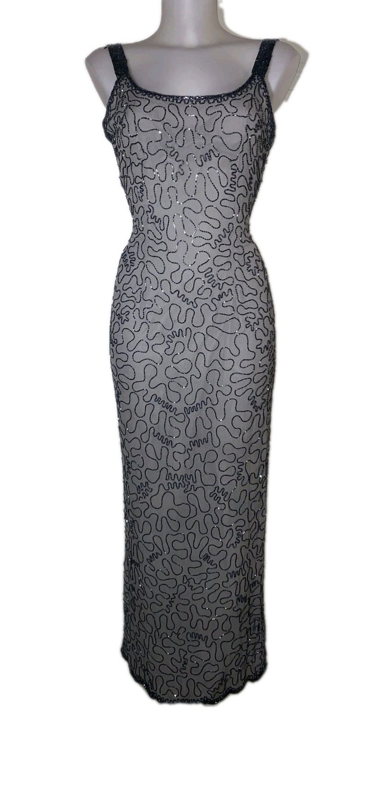 Vtg 90s Adrianna Papell Sz 8 Women Gray Silk Sequin Whimsigoth Formal Slip Dress