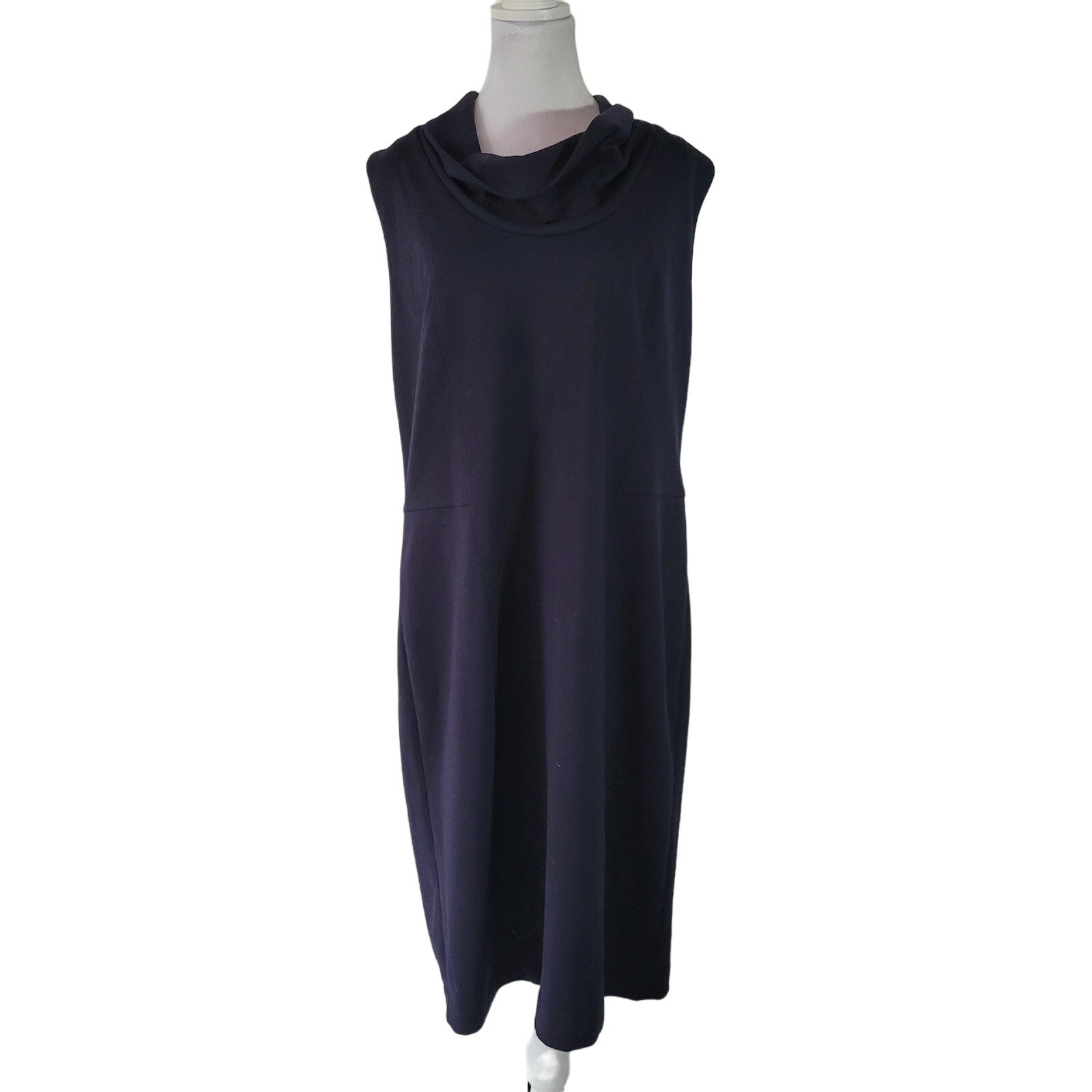 Adrienne Vittadini Size 14 Navy Sheath Pencil Career Cowl Neck Sleeveless Dress