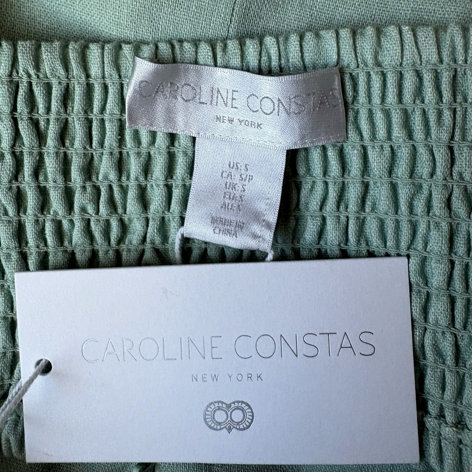 Caroline Constas SZ S Mint green/Multi shells print Squared neck Midi Dress-NWT