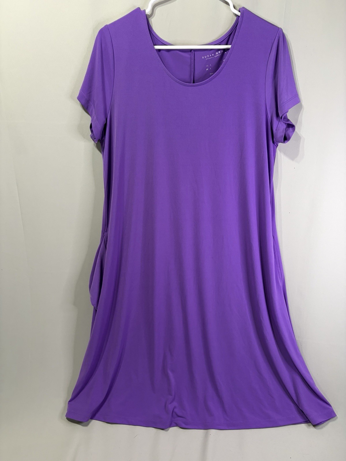 Susan Graver Weekend Cotton Modal Short-Sleeve Dress Size Large Purple