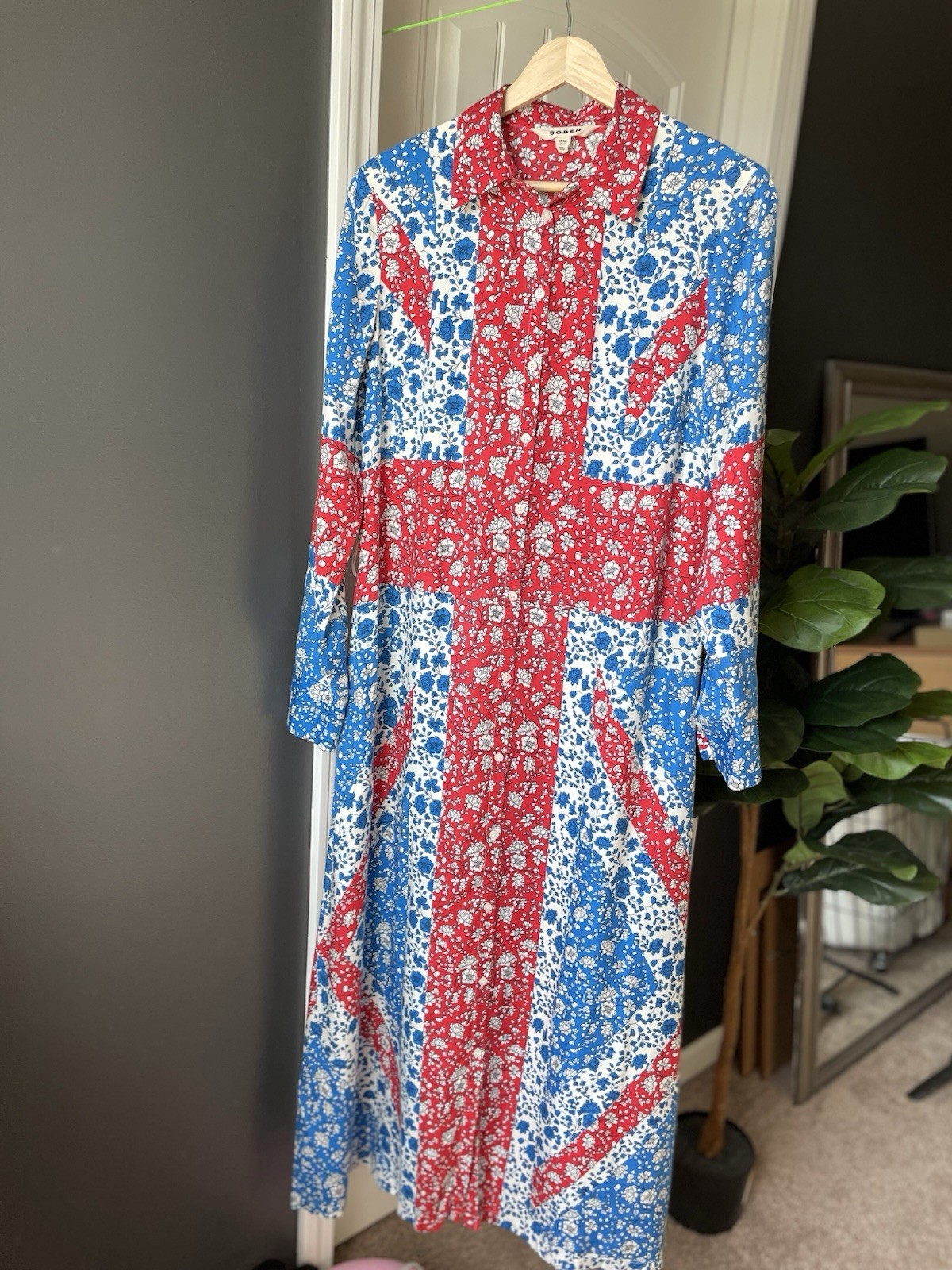 Boden UK Flag Floral Collared Shirt Dress UK 10 US 6R Long Sleeve See Descrptn