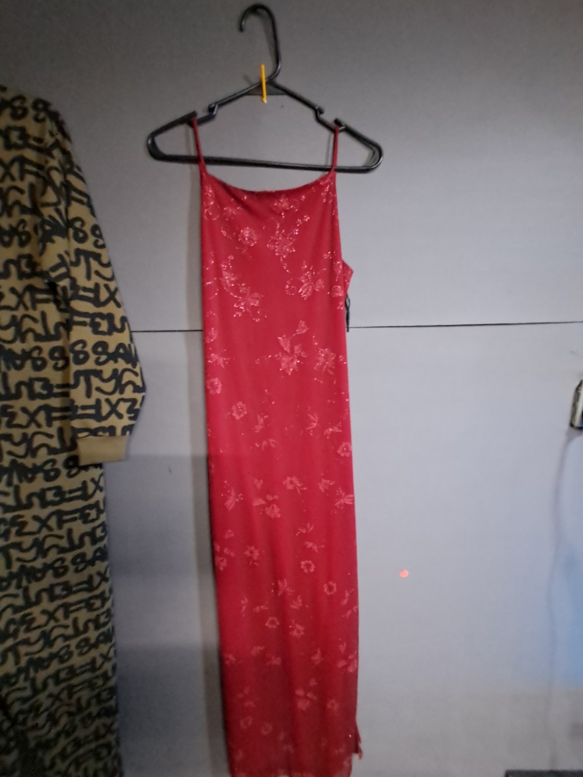 Candy Foxy Women’s Red Floral Maxi Dress Spaghetti Straps Waist Tie Size L