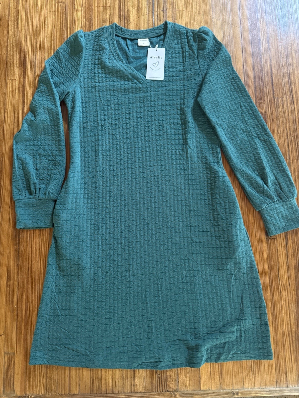 NWT A-line Dark green Stretch Dress With Pockets, Sz M