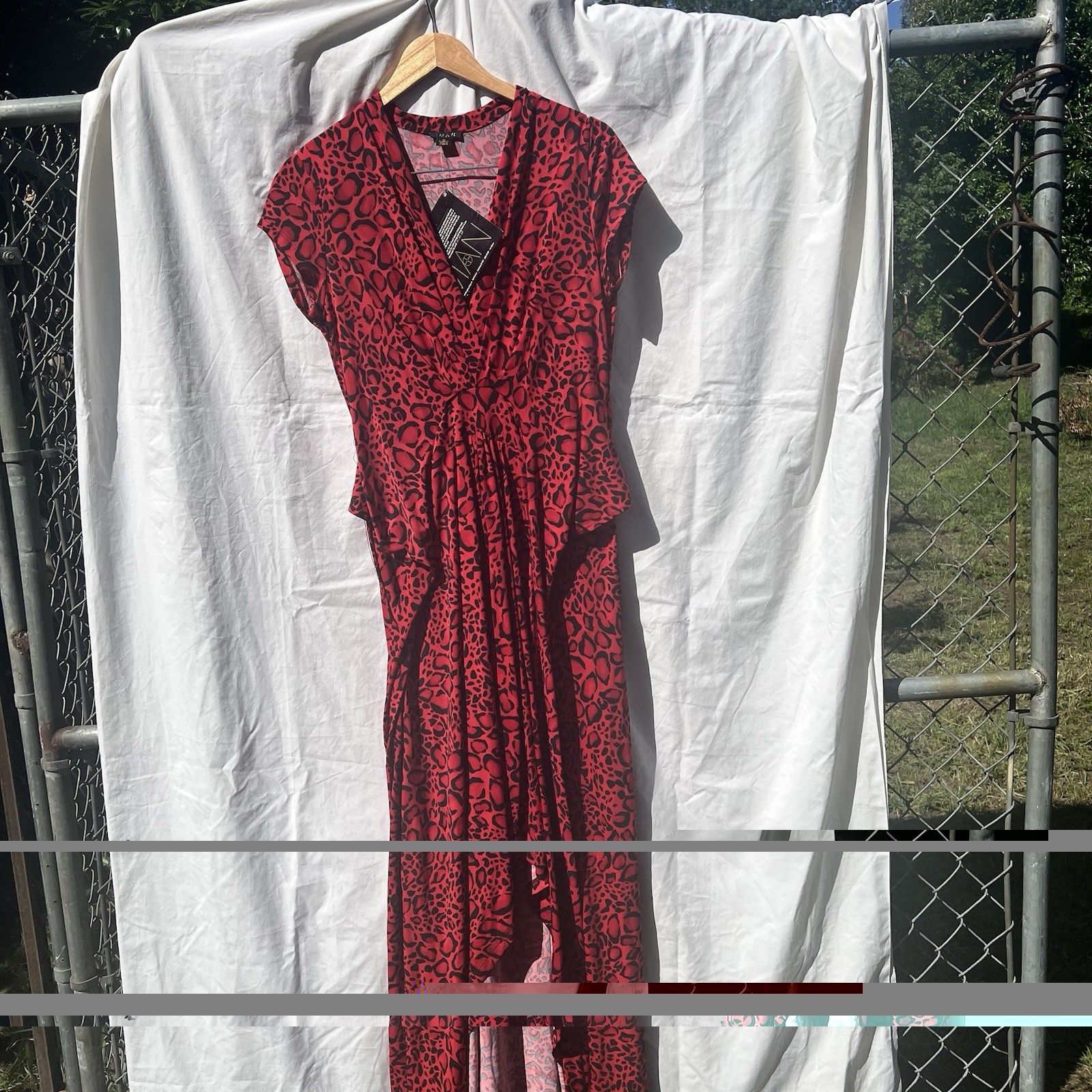 IMAN XL Red Black Leopard Animal Print High Low Maxi Faux Wrap Dress Exotic NWT