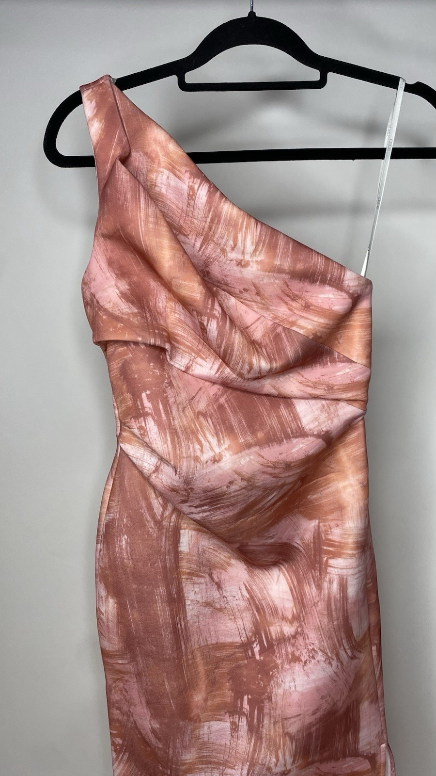 ASOS DESIGN Pleated One Shoulder Midi Dress Pink Abstract Scuba Women’s 4 NWT