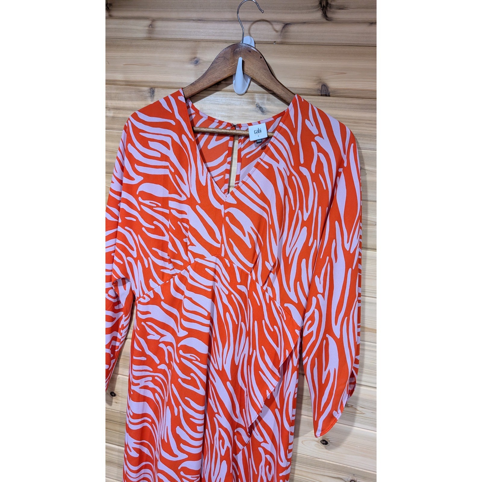 Cabi Zebra Print Midi Dress Red Lavender Faux Wrap Tulip Hem 5795 Womens Small