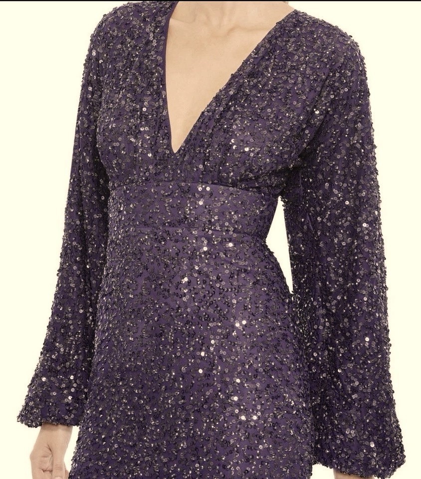 Mac Duggal Amethyst Purple Sequin Bishop Sleeve Gown Size 16 $498