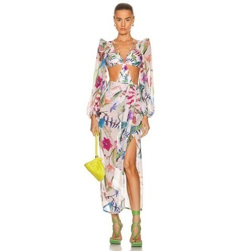 PatBO Zamia Floral Cut Out Bodysuit & Fringe Pareo Skirt Set US L/6 Beach Dress
