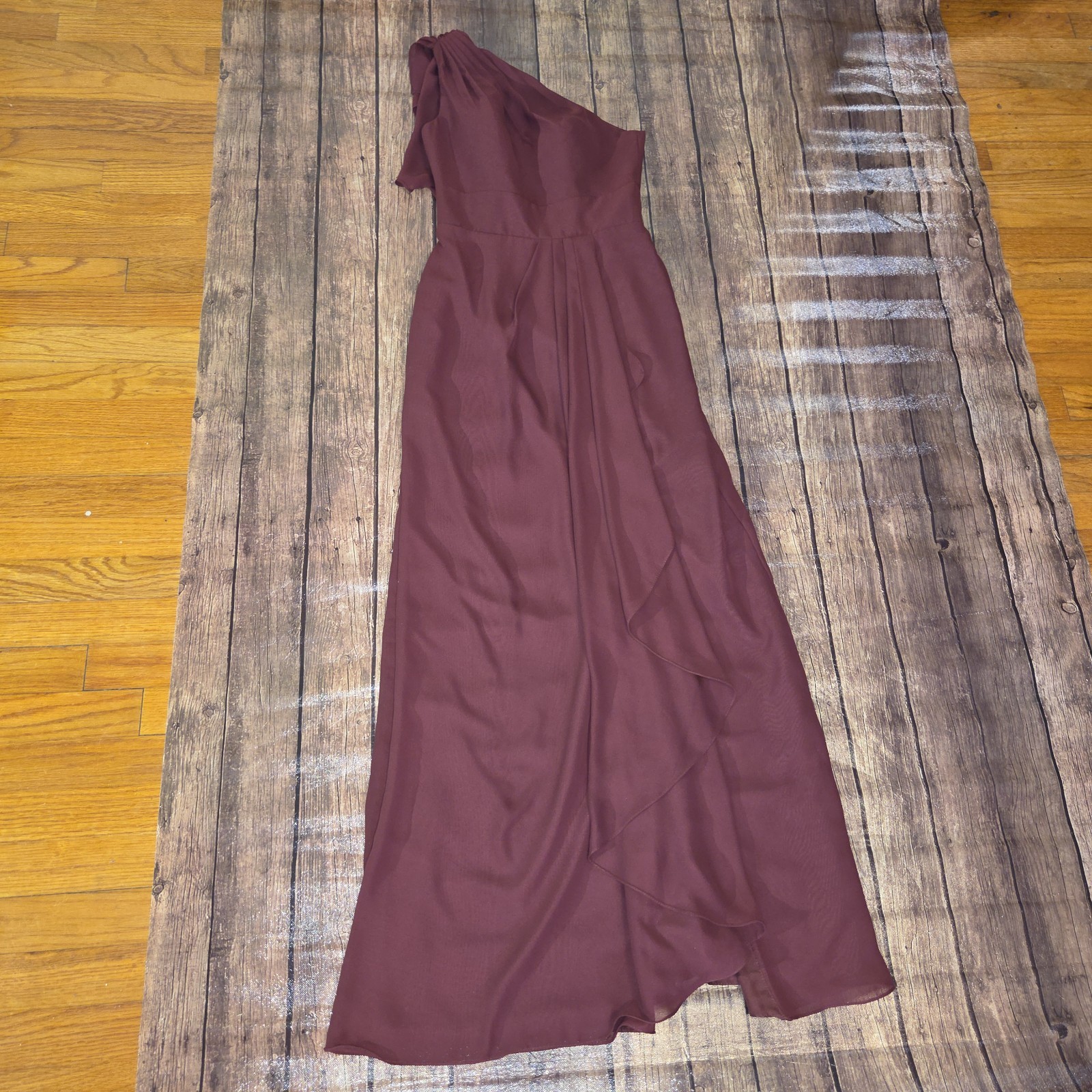 Stacees One Shoulder Chiffon Long Formal Dress Womens 2 Cabernet Front Slit
