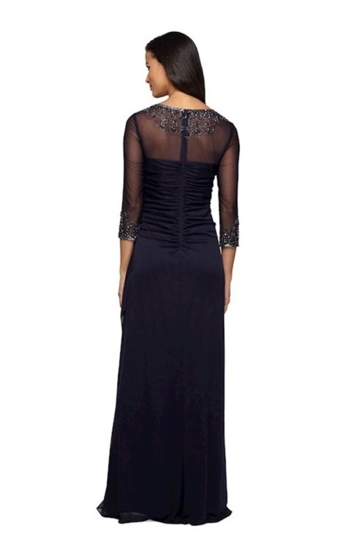 NWT Alex Evenings Womens SZ 14P Dark Navy Long Sleeve Jeweled Formal $239