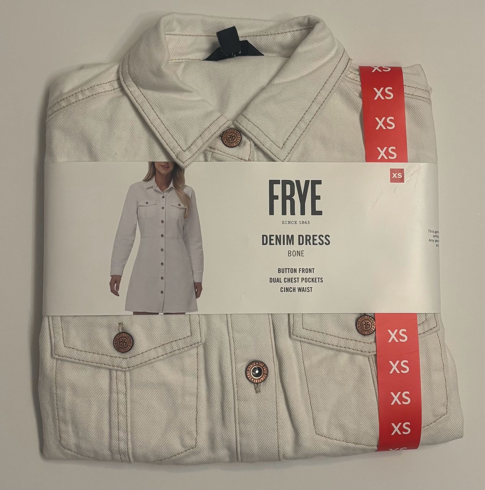 FRYE Women’s Long Sleeve Button Front Denim Dress in Bone