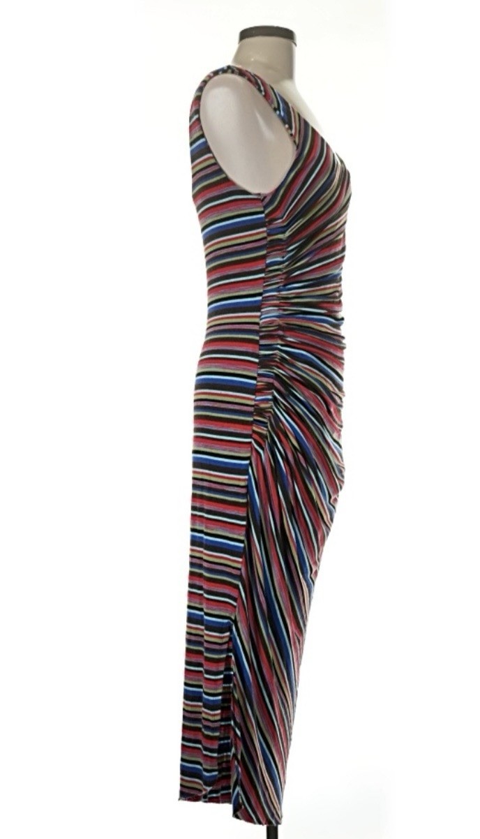 Bailey 44 Multicolor Striped Ruched Stretch Bodycon Midi Dress Sleeveless S