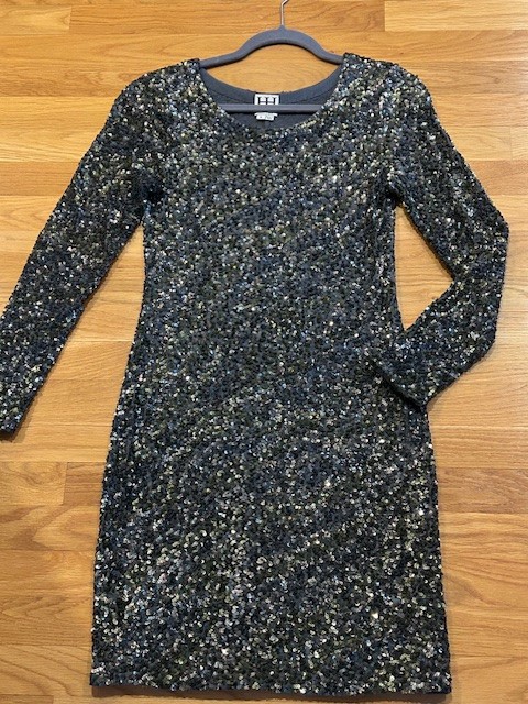 NWOT Haute Hippie Sequin Shift Dress long sleeves cocktail party 36″ S Small