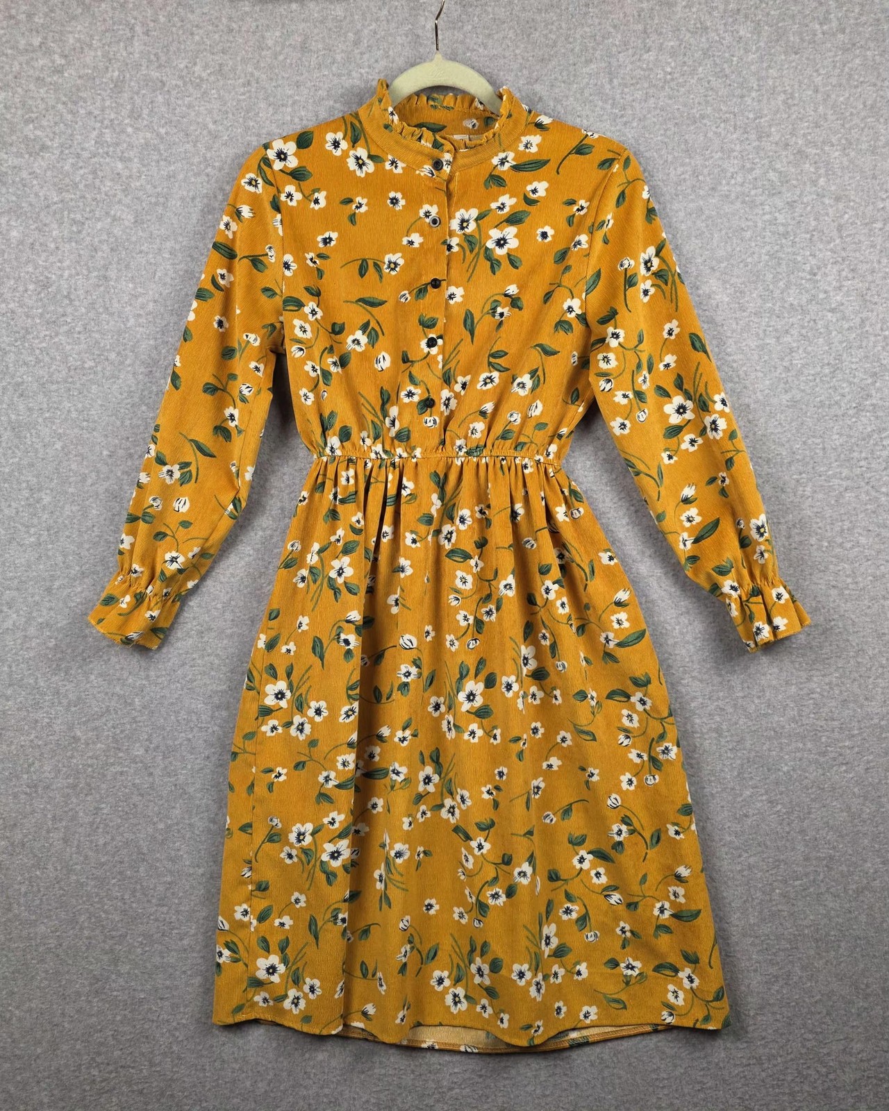 CRFS Dress Womens One Size Yellow Floral Corduroy Fit Flare Mock Neck Midi Boho