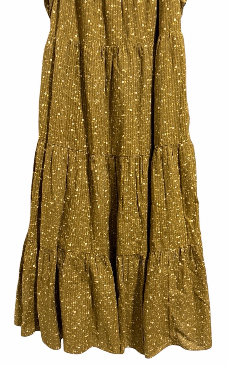 Madewell Ruffle-Sleeve Tiered Midi Dress in Daisy Stitch Weathered Olive Size L