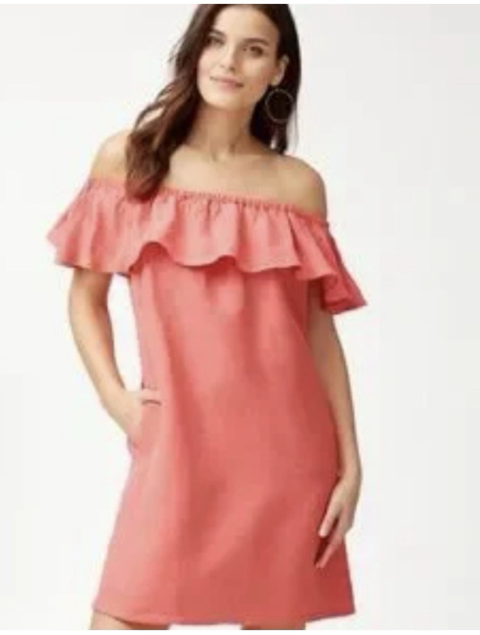 Tommy Bahama Women’s Linen/Viscose Dress Size L Coral Off Shoulder
