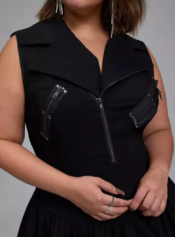 Torrid Black Goth Nightfall Drop Waist Zipper Mini Dress Plus Size 3X Nwt