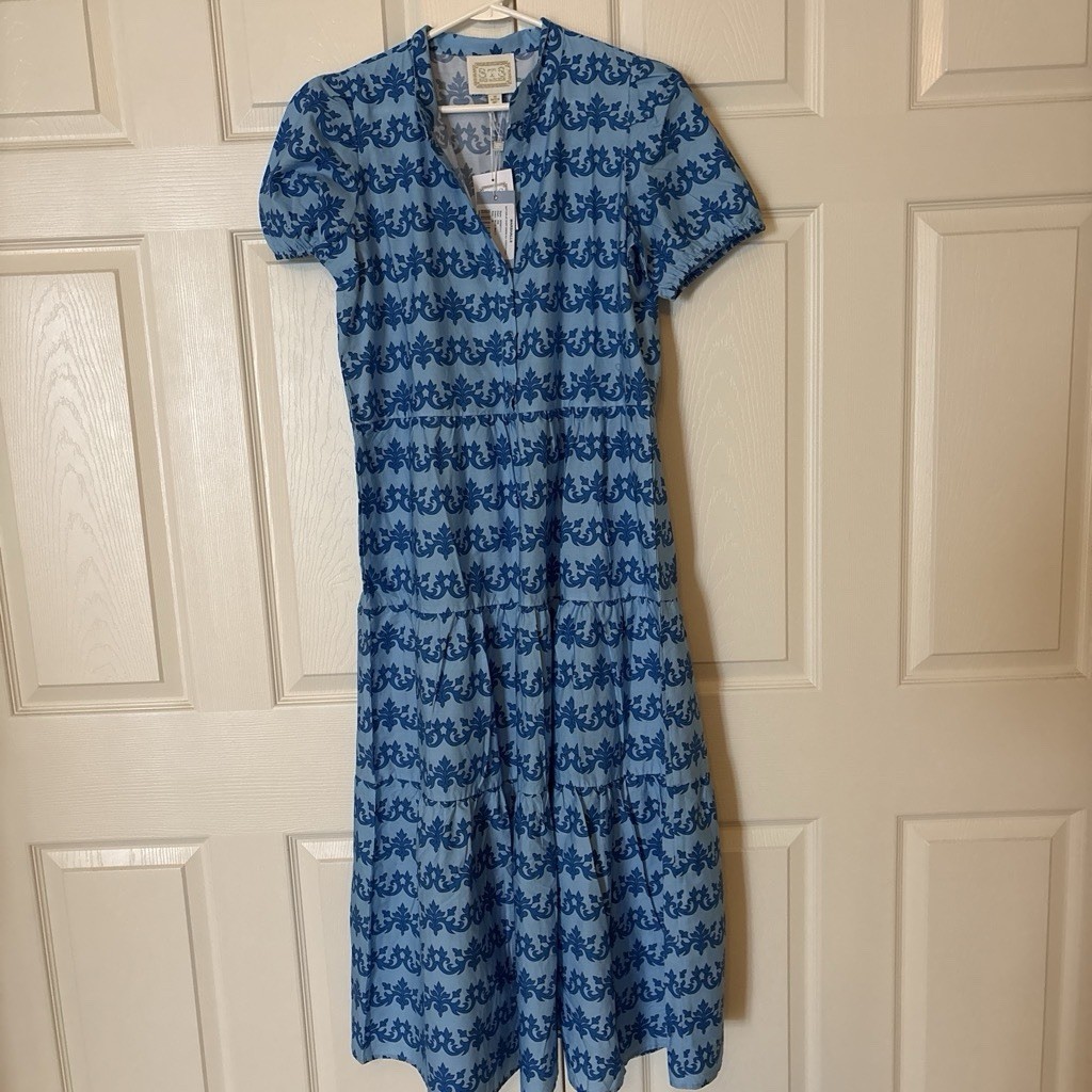 Sail to Sable Blue Floral Tiered Maxi Dress Medium NWT