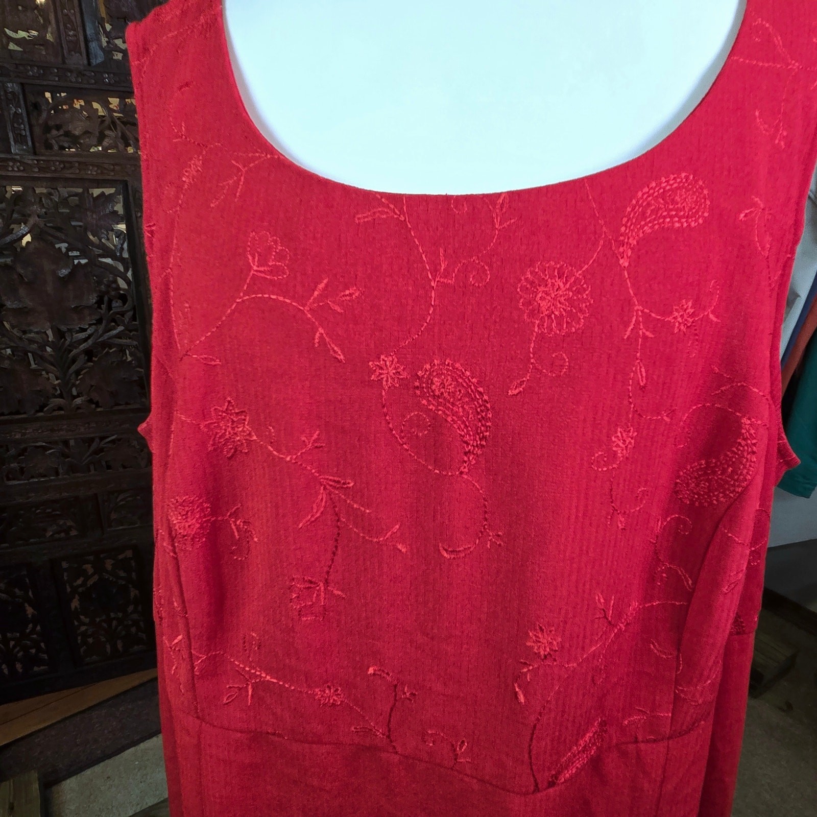 Sag Harbor Maxi Tank Red Jumper 22W Embroidery Cottage Garden Lagenlook European