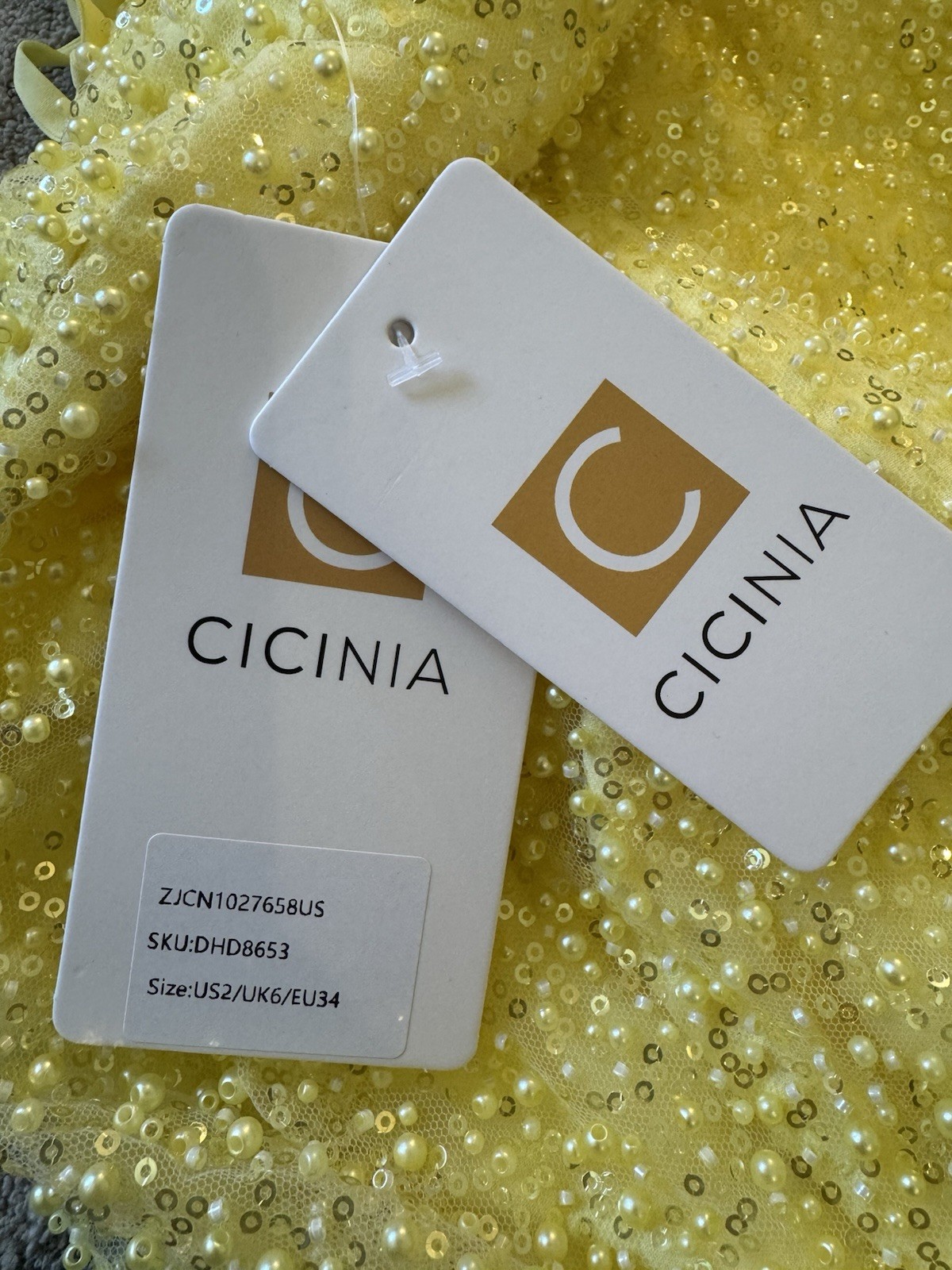 Cicinia V-Neck Daffodil Spaghetti Straps Prom Wedding Sequin Yellow Gown New