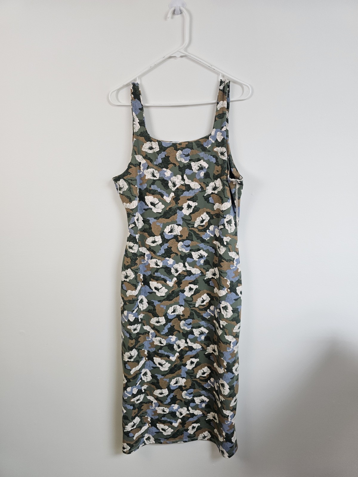 Daily Practice Square Neck Midi Floral Comfortable Strech Body Con Midi Dress