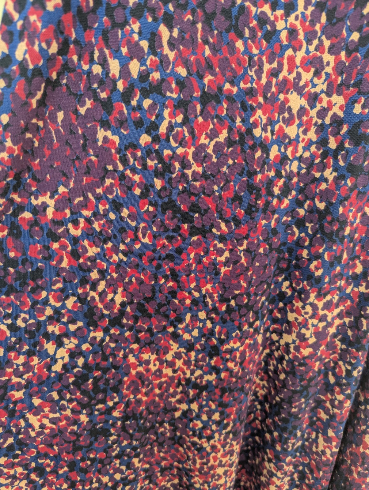 Fat Face Purple & Blue Abstract Print Dress Size 10 Jersey Stretch Ruched Sleeve