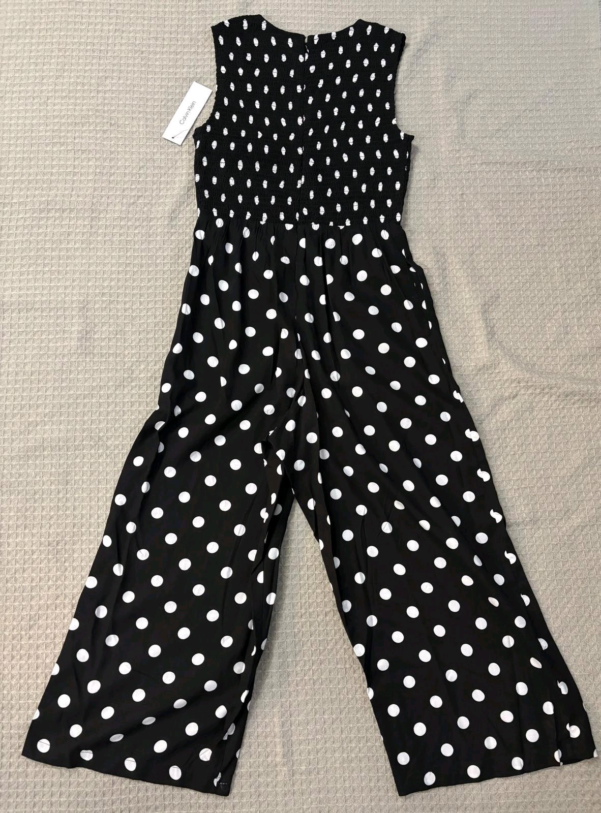 Calvin Klein Black White Polka Dot Jumpsuit Wide Leg Crop Sz 4 NWT