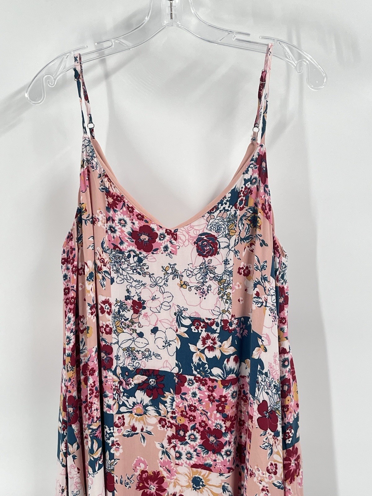 Savannah Jane Patchwork Maxi Slip Dress Floral Boho Pink Sz Large
