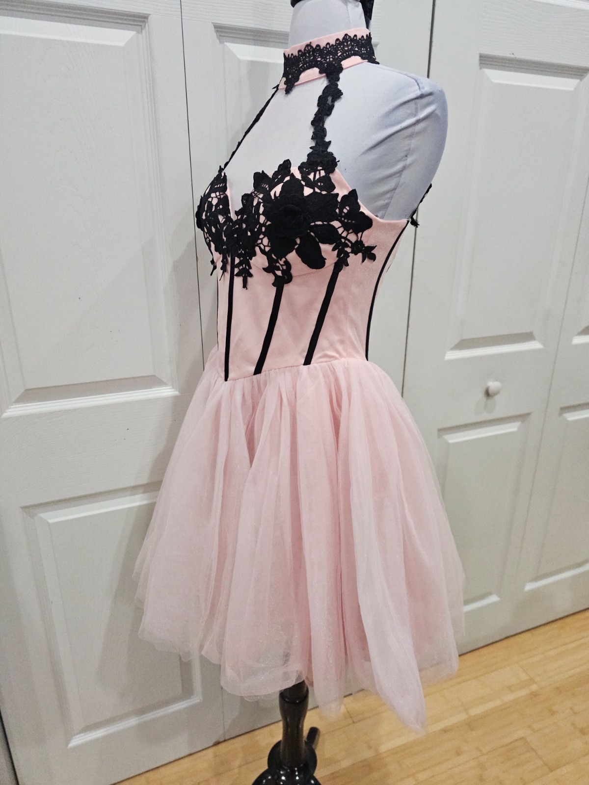 Dolls Kill Unholy Pastel Goth Pink Black Lace The Night Of Corset Tutu Dress S