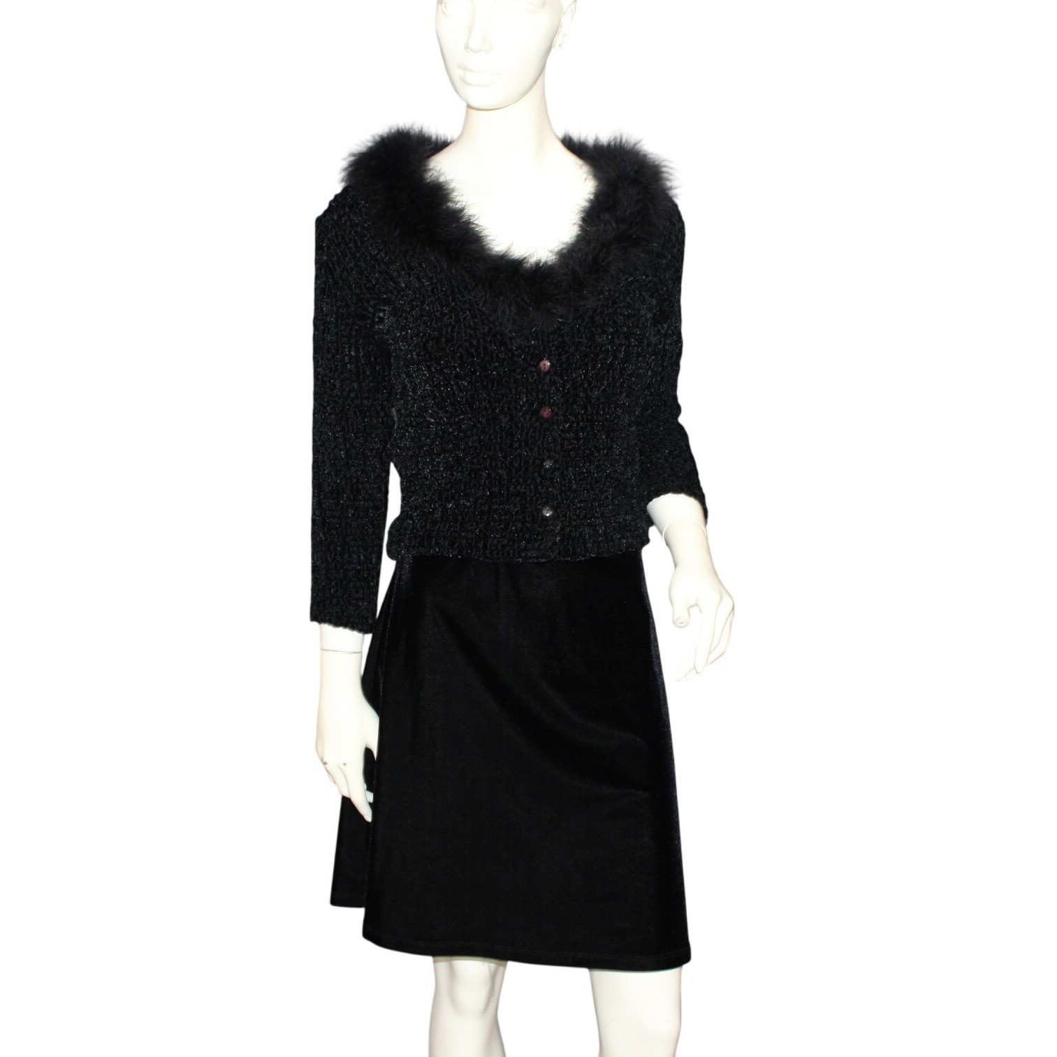 Via 101 Black Velvet Dress & Jacket Set | Women’s Size Small | Two-Piece