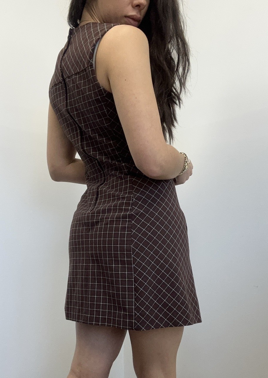 Vintage Esprit 90’s Preppy Burgundy Checkered Plaid Pencil Mini Dress Size S