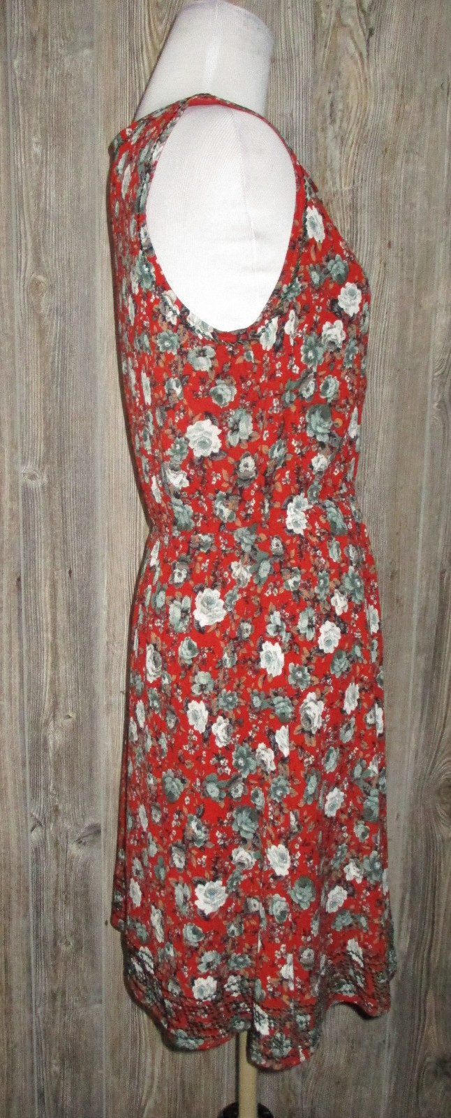 Market & Spruce Floral Gauze Red Embroidered Trim V-Neck Sleeveless Dress Size M