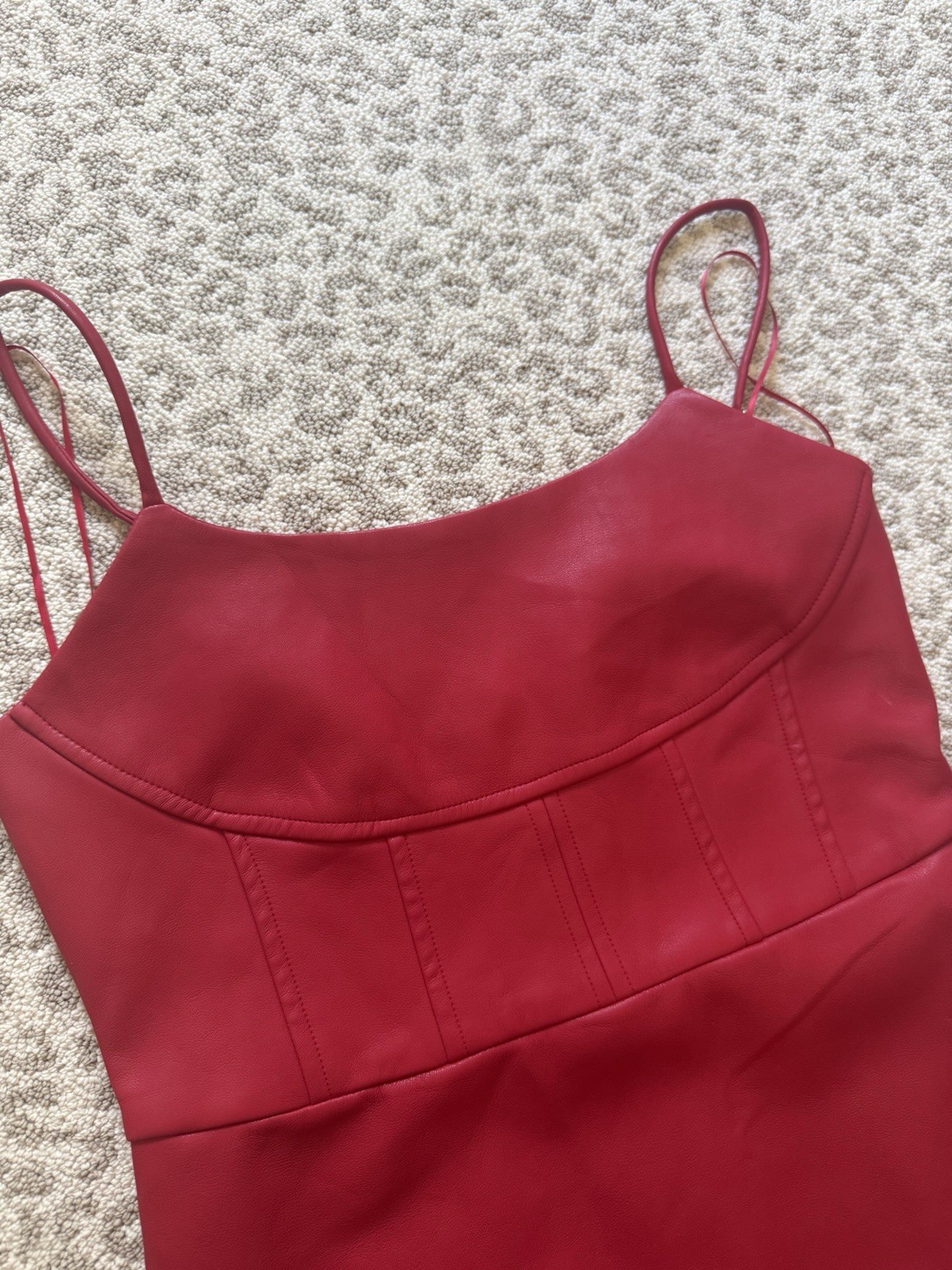 Dee Elly Red Leather Look Midi Dress Women’s Large NWOT Adjustable Straps