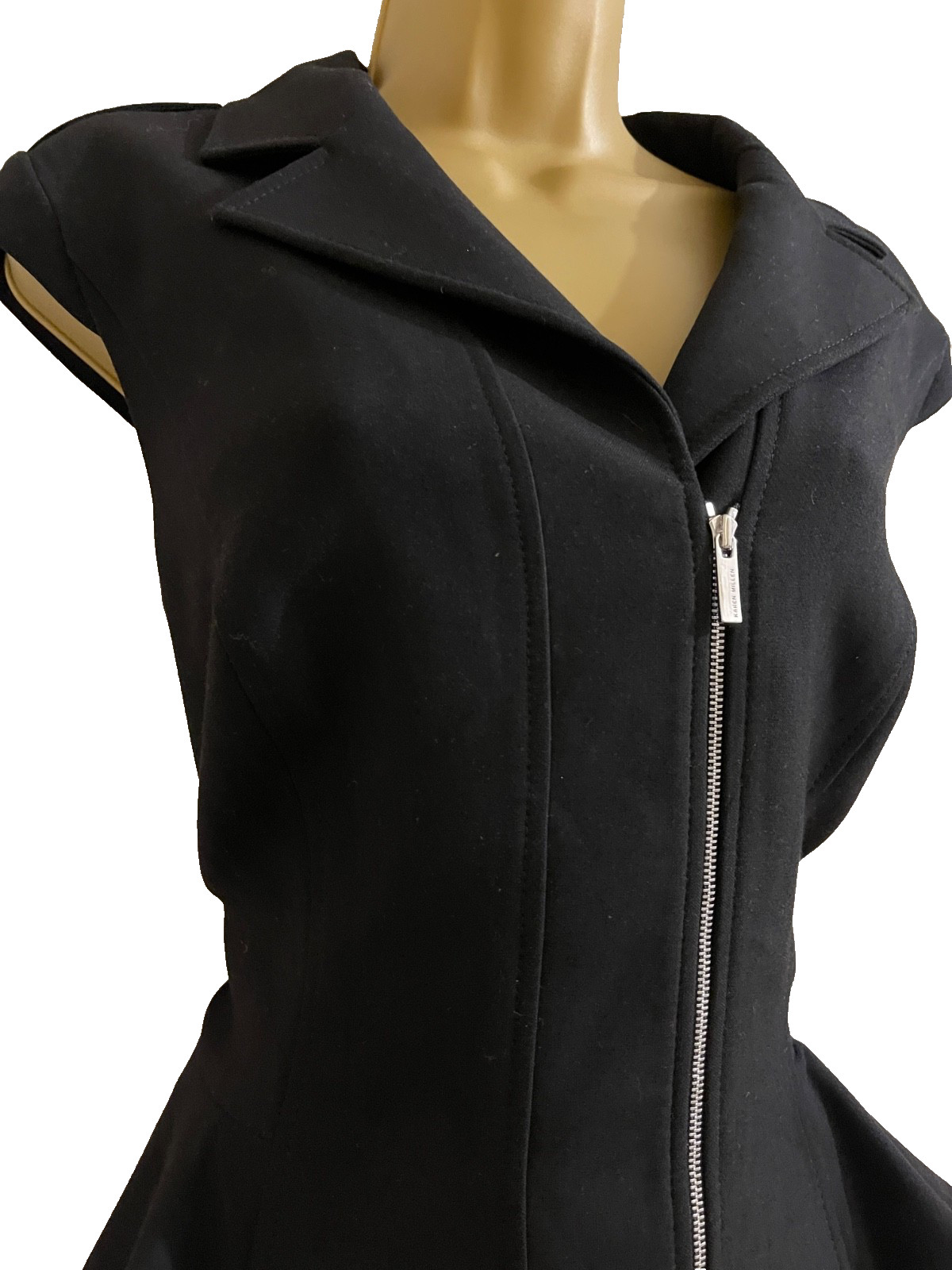 KAREN MILLEN BLACK PEPLUM ZIP-FRONT PENCIL DRESS UK 14 (US 10) EUR 42