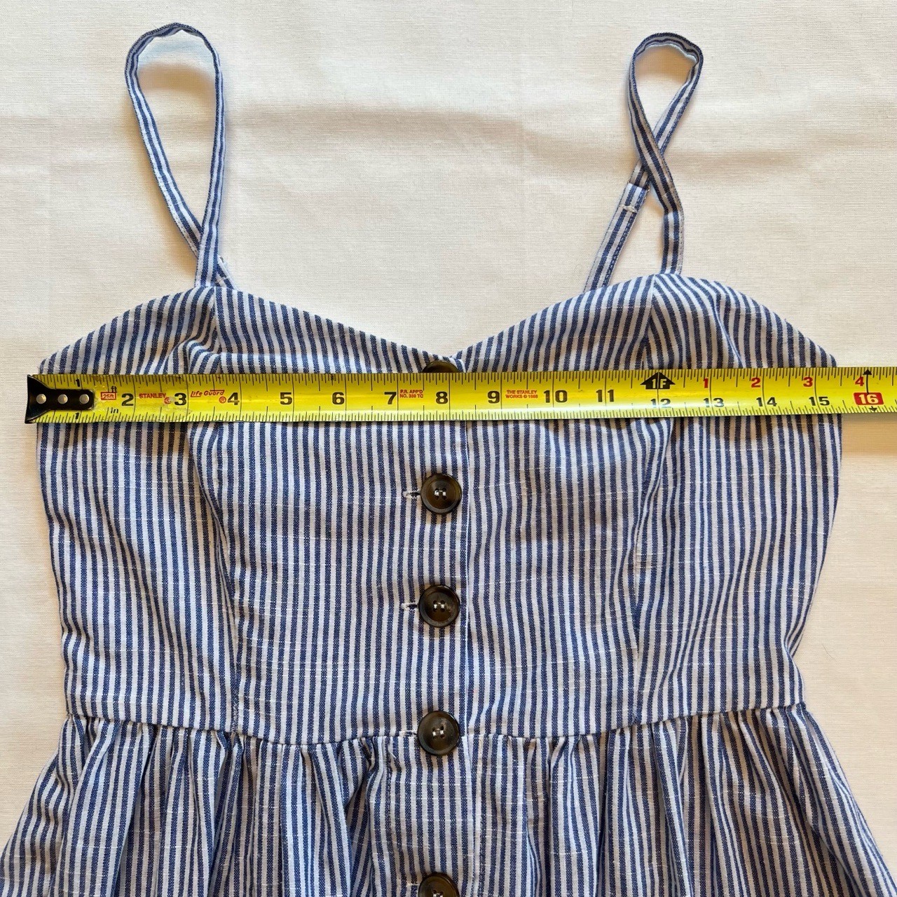 Slide Show Blue White Pinstripe Cottagecore Button Front Midi Dress Size 12