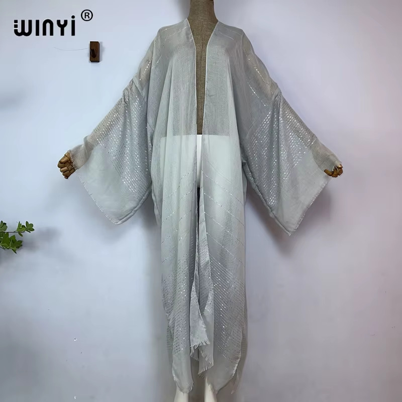2023 Women Bohemian Gold Thread Monochrome Elegant Casual Dress African Cardigan