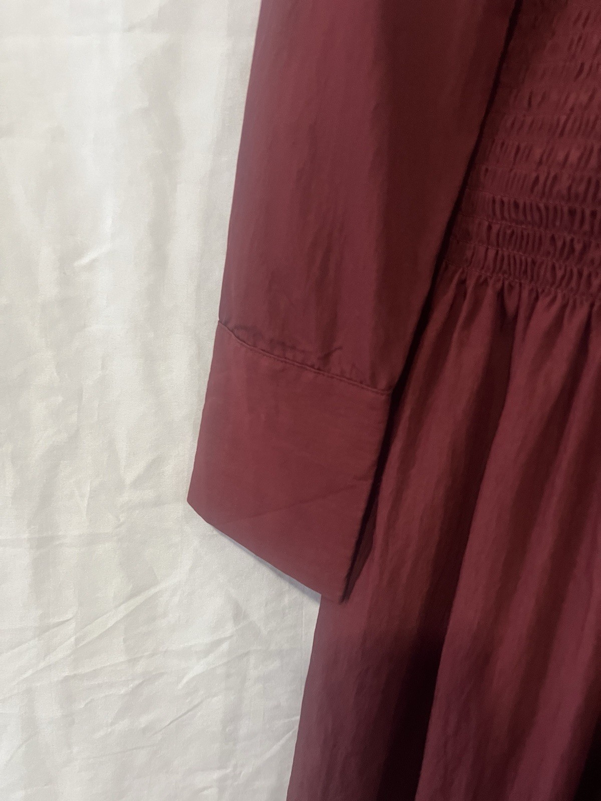 Women’s Collared Long Sleeve Smocked Midi Shirtdress – Future Collective Sz S