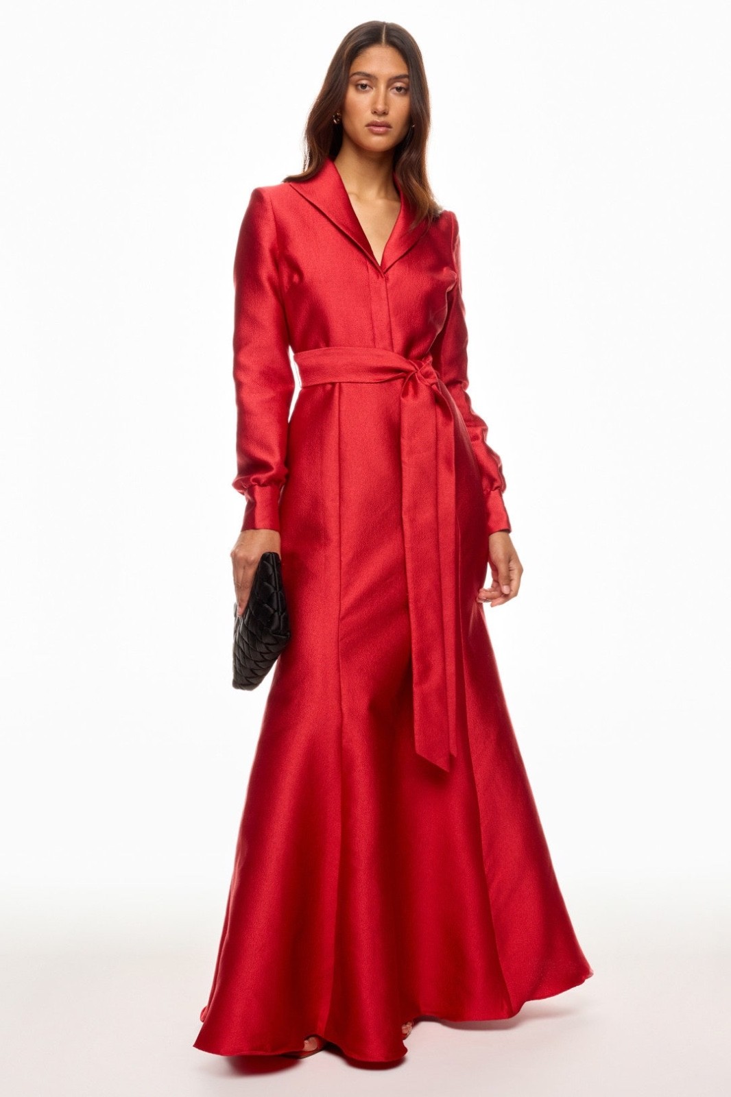 Badgley Mischka Red Long Sleeve Jacquard Collared Shirt Dress Gown – Size 10