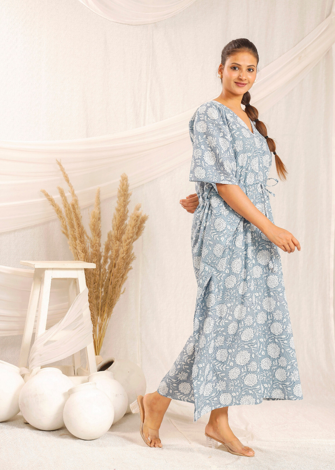 Night Dress · Pure Cotton Block Print Handmade Kaftan 100% Cotton Casual Dress