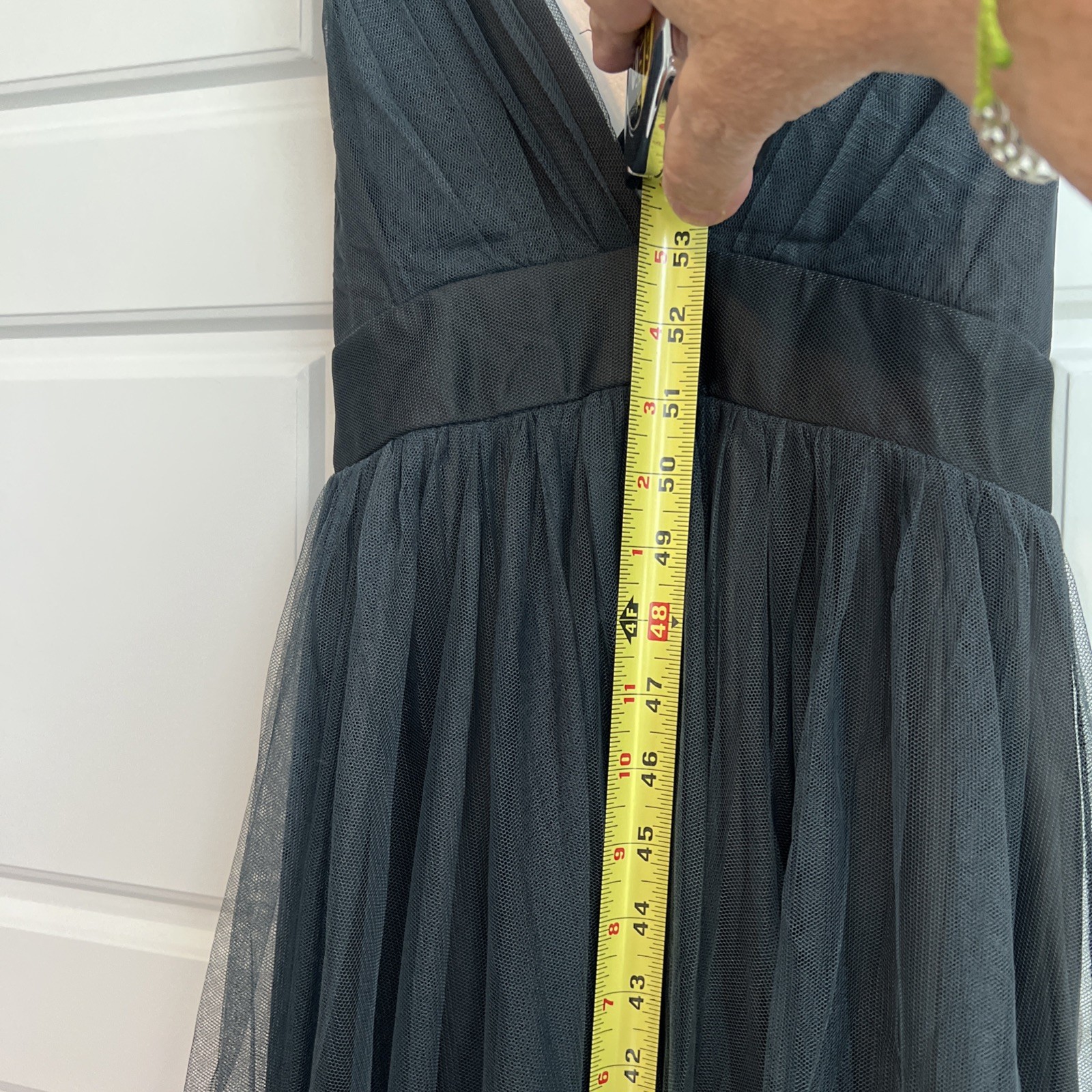 Luxxel Halter Strap Formal Gown Steel Blue Long Tulle Dress Ladies, size L NEW