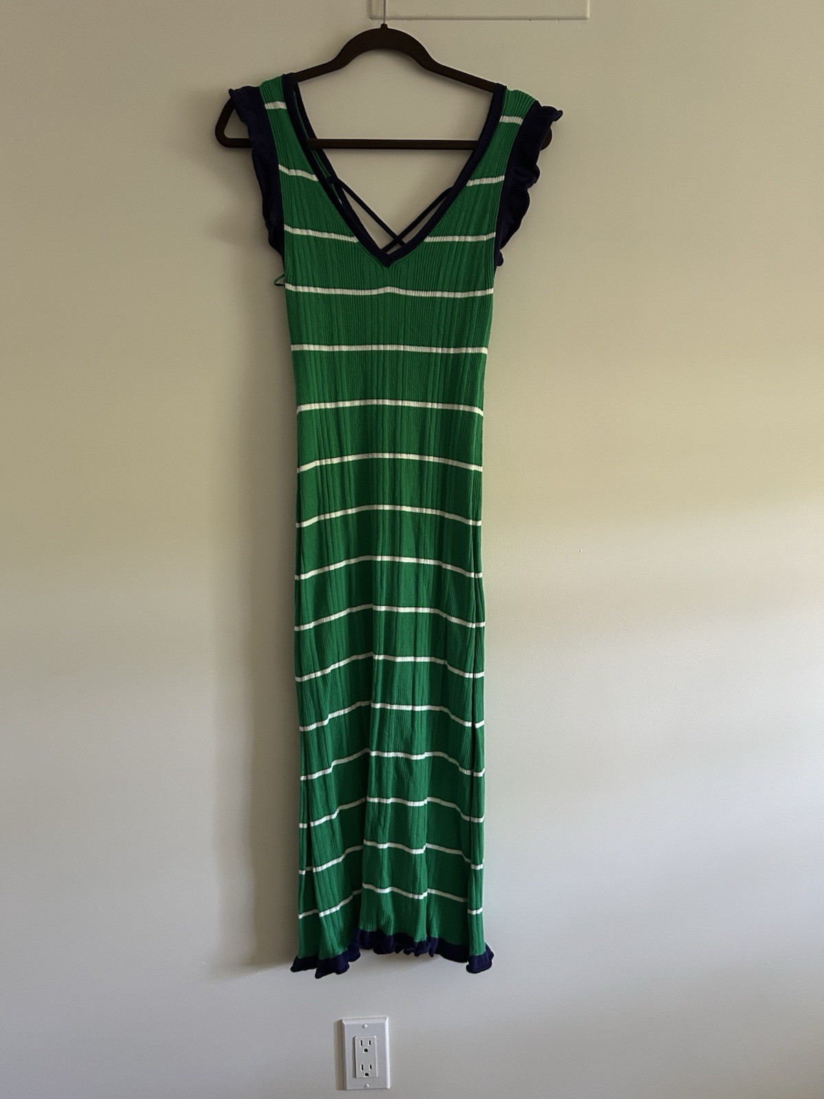 Anthropologie Daily Practice Green Striped Knit Midi Dress Women’s Small Stretch