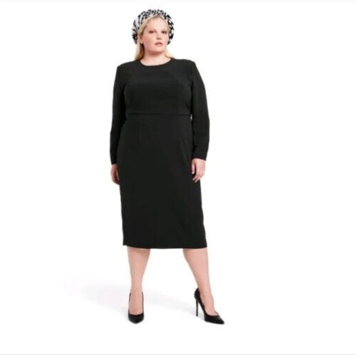 Sergio Hudson Midi Dress 1X Black Sh Pads Classic Minimalist Mob Wife Capsule