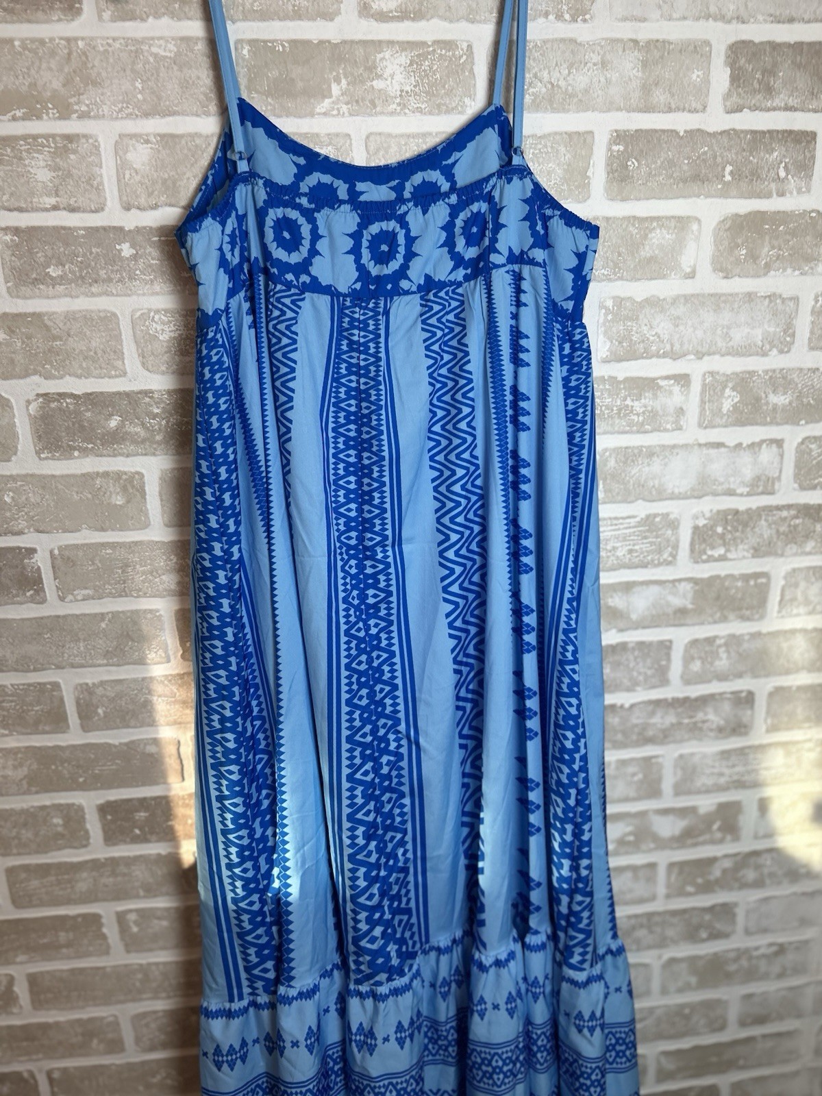 SheIn Blue Geometric Maxi Dress Sleeveless Strappy Straps Polyester Size L