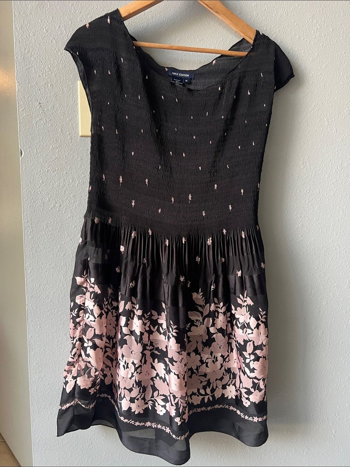 Max Edition Black Midi Dress with Pink Floral Border